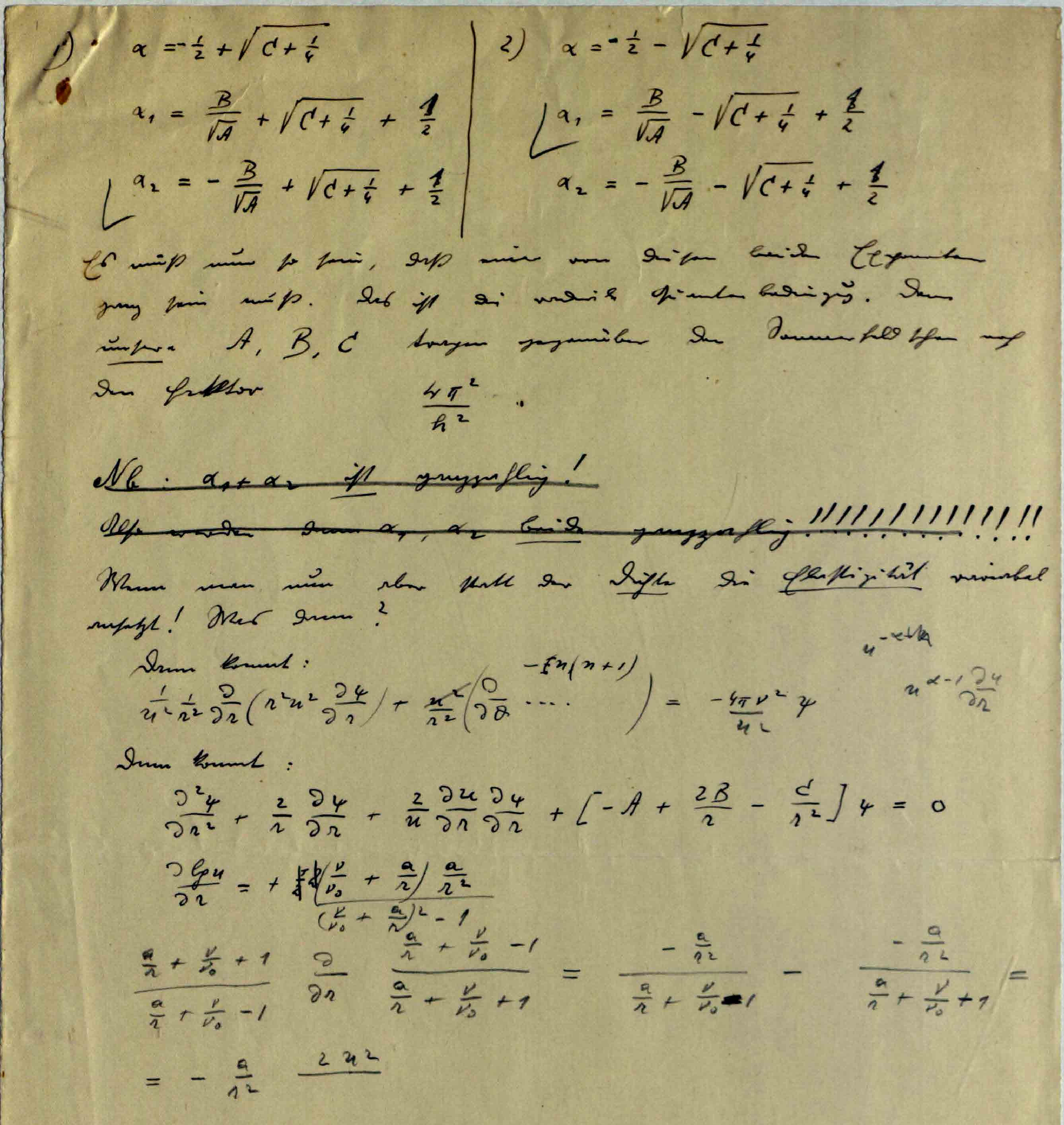 Fig. 2: Hydrogen Atom Eigenvibrations, Erwin Schrödinger, Page3 (Image source: Universität Wien, Österreichische Zentralbibliothek für Physik)