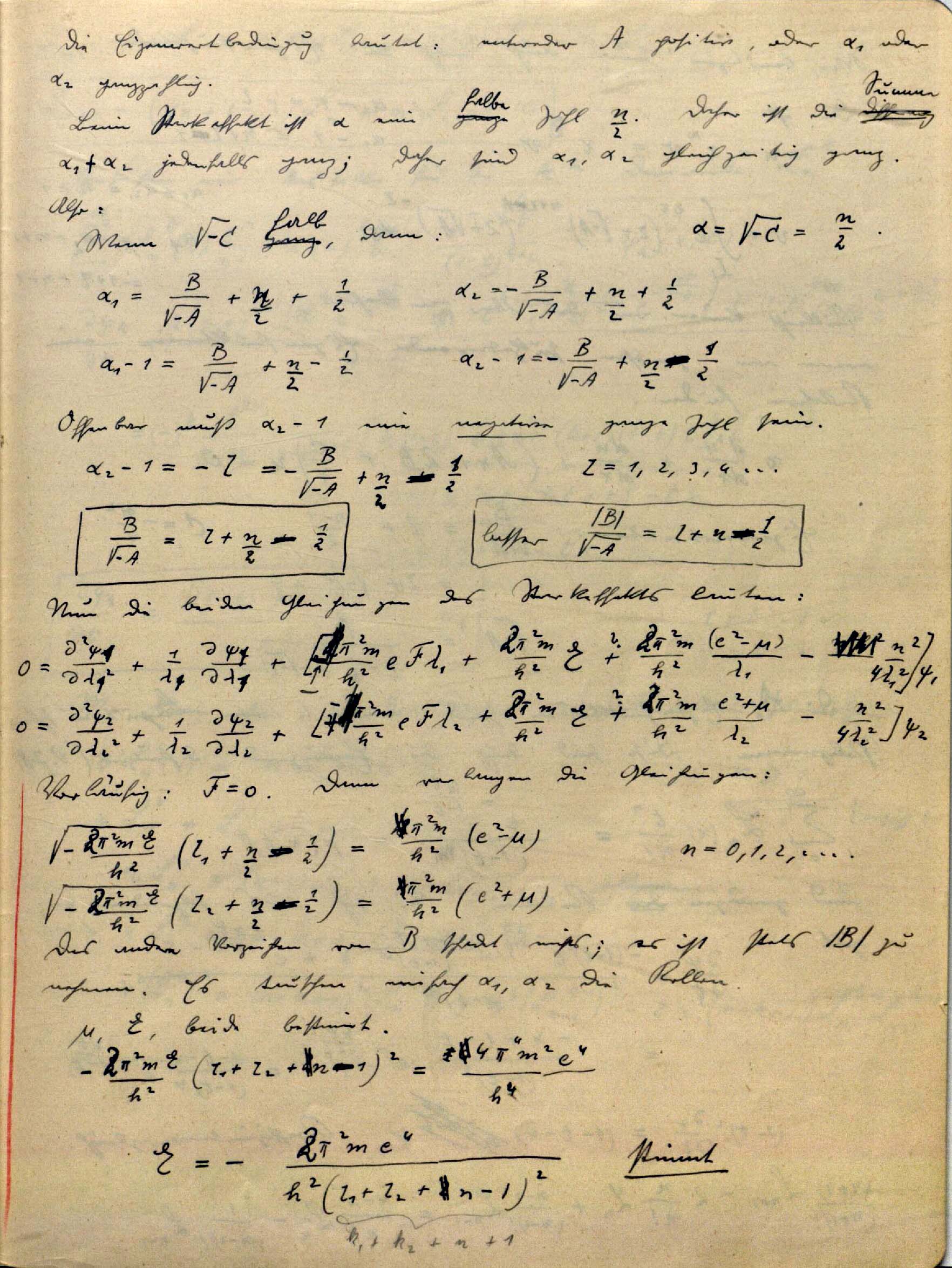 Fig. 5: Eigenwertproblem des Atoms I (Starkeffeckt), Erwin Schrödinger, Page58 (Image source: Universität Wien, Österreichische Zentralbibliothek für Physik)